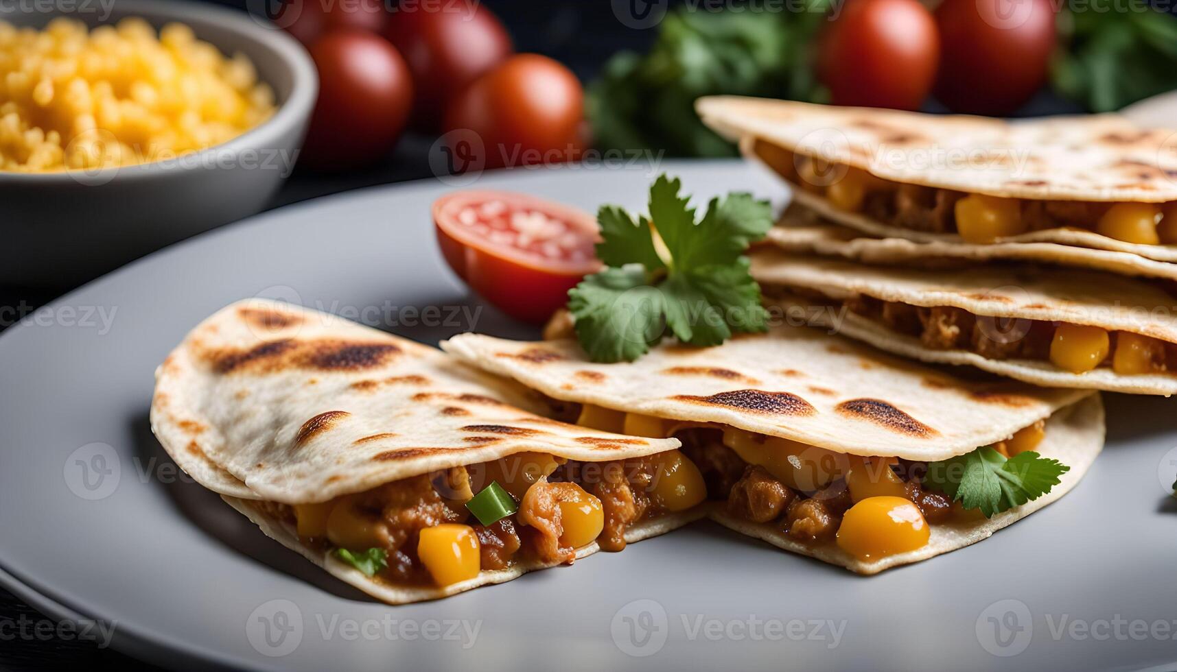 Close up of Crispy Quesadillas with Corn and Cheese Filling photo
