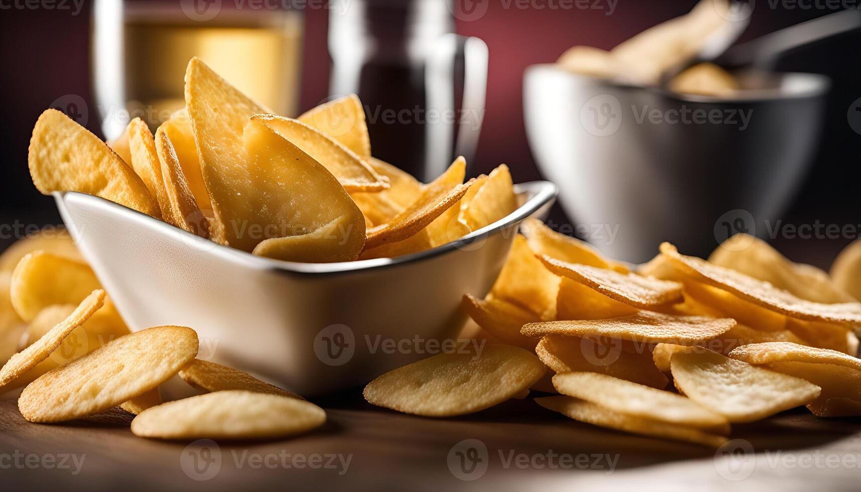 Crispy crackers in a bowl and scattered around photo