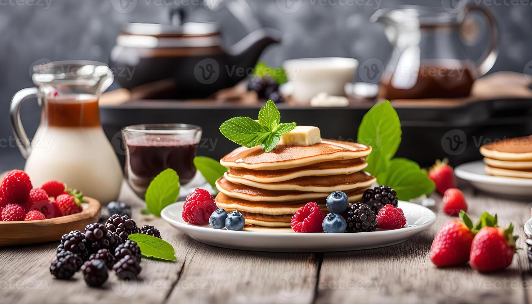 Delicious Pancakes with Berries and a Touch of Butter photo