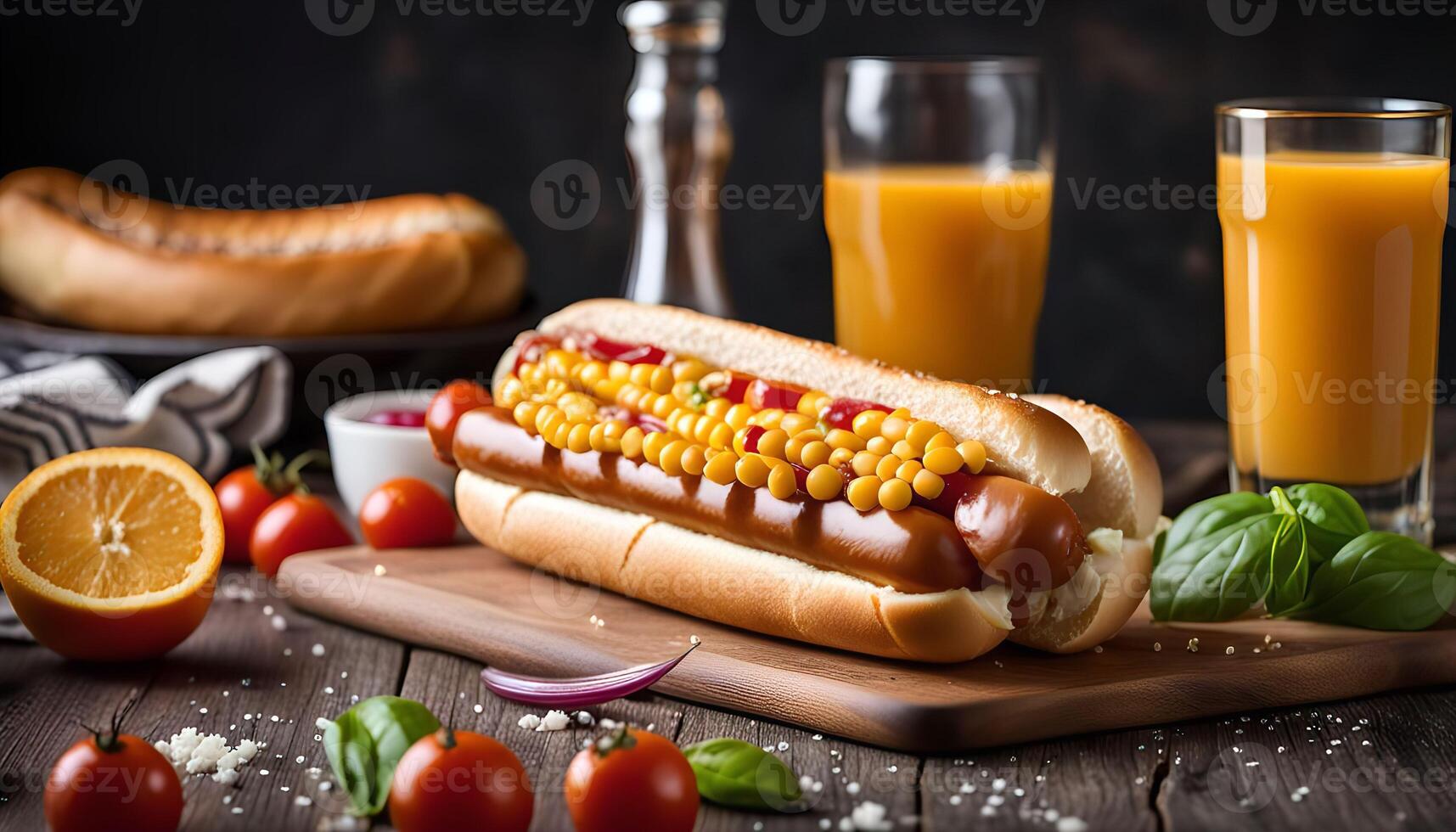 Hot Dog with Corn and Ketchup photo