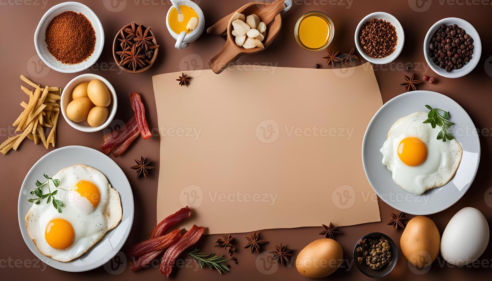 Fried Eggs with Ingredients in a Culinary Composition photo