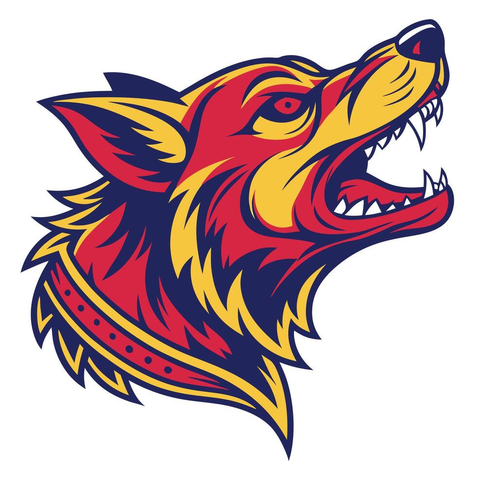 the head of a wolf with its mouth open vector