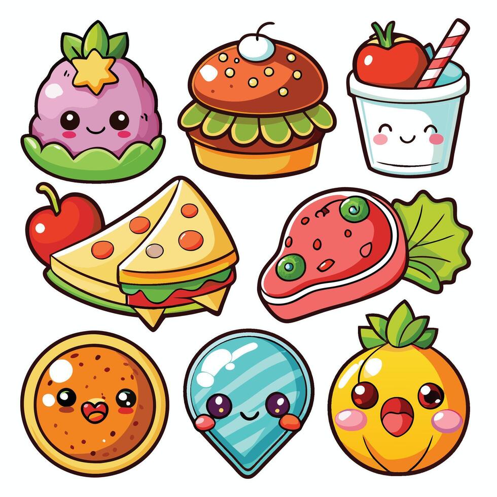 cute food icons set, illustration vector