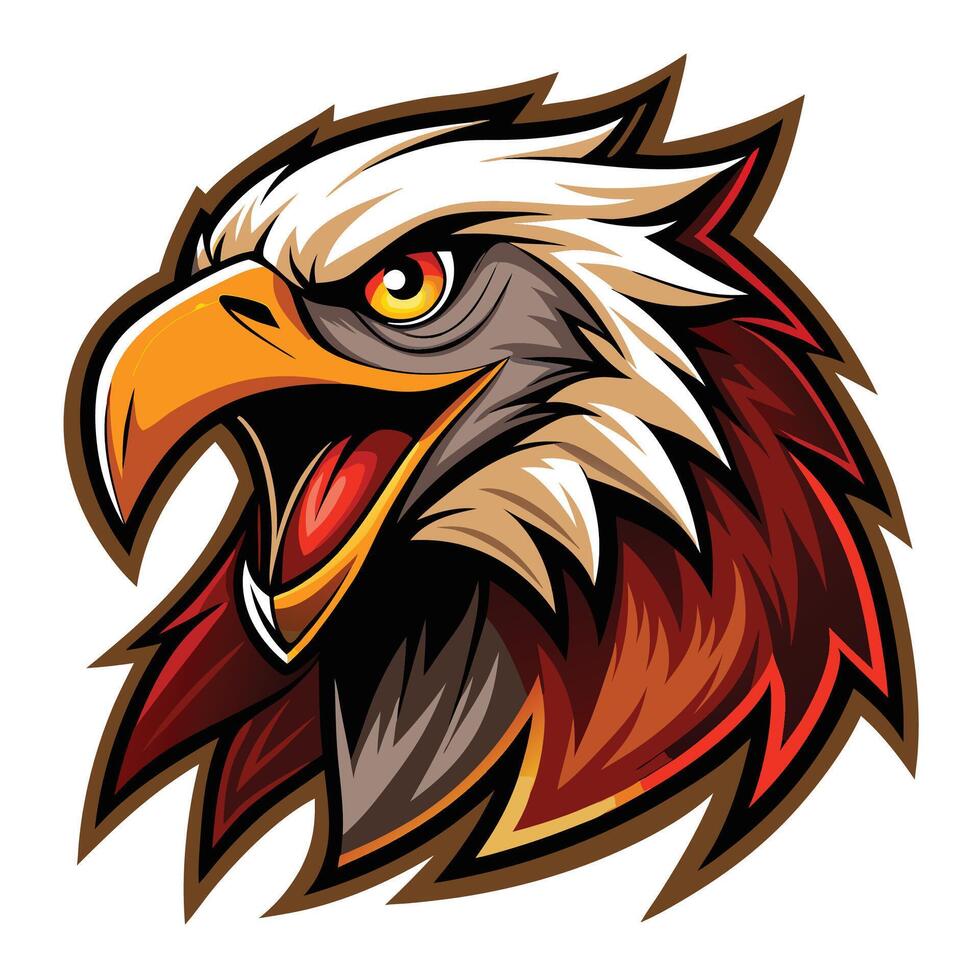 an eagle head with a red beak and yellow feathers vector