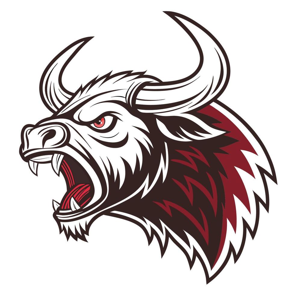 the head of a bull with a red and white background vector