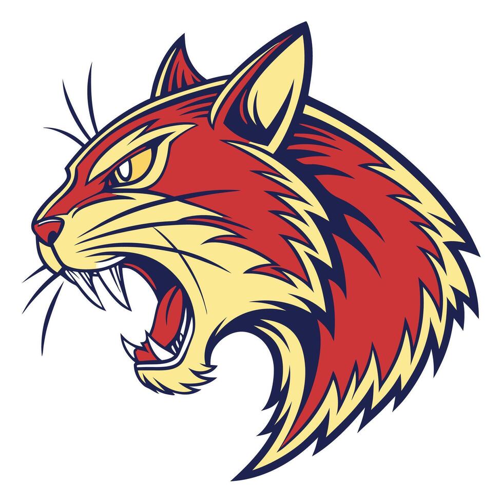 a red and yellow cat head with its mouth open vector