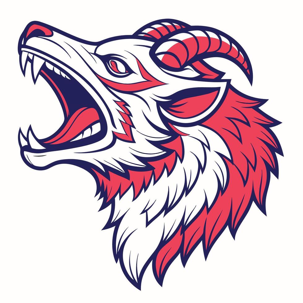 the head of a wolf with a red and white design vector