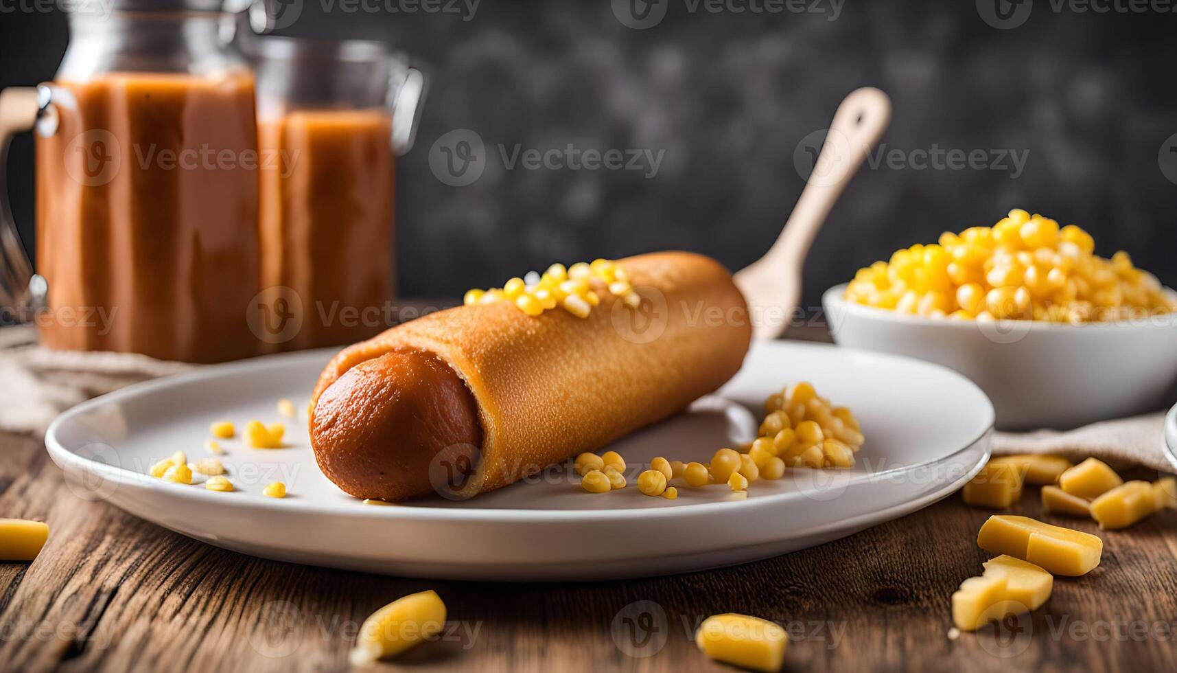 Corn Dog on a Plate with Corn Kernels photo