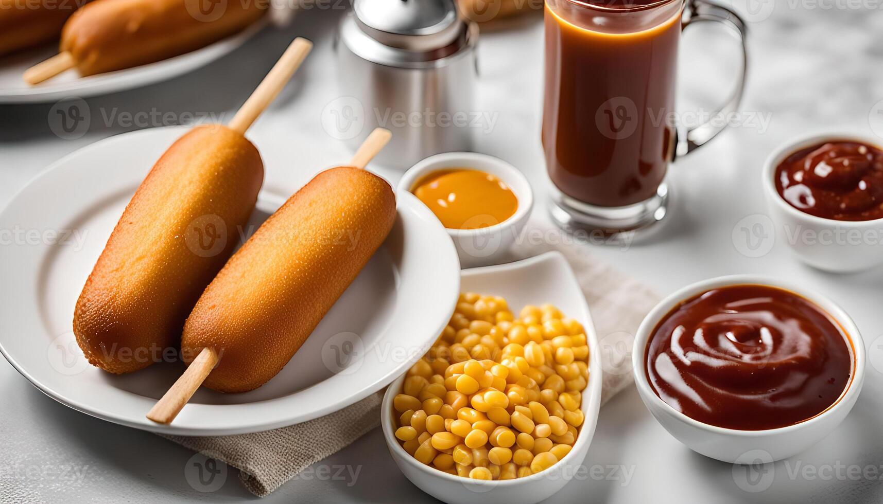 Corn Dogs with Condiments and Sides photo