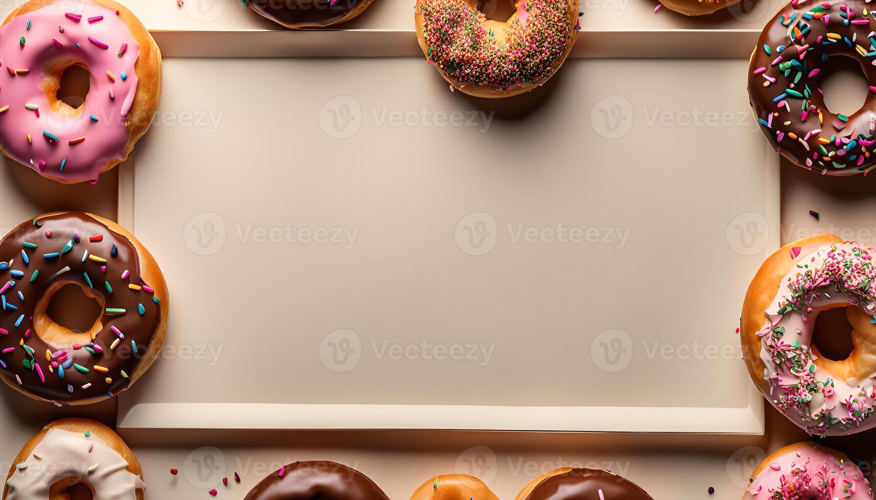 Colorful Donuts Arranged Around A White Frame photo