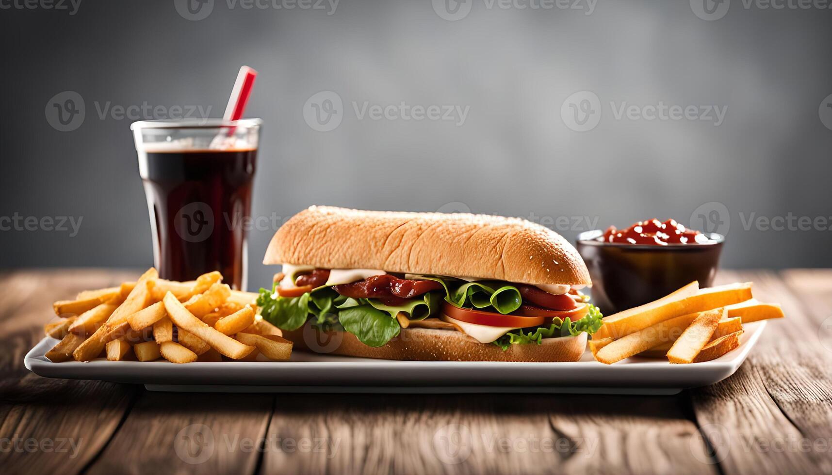 Delicious Sub with Fries and Drink photo