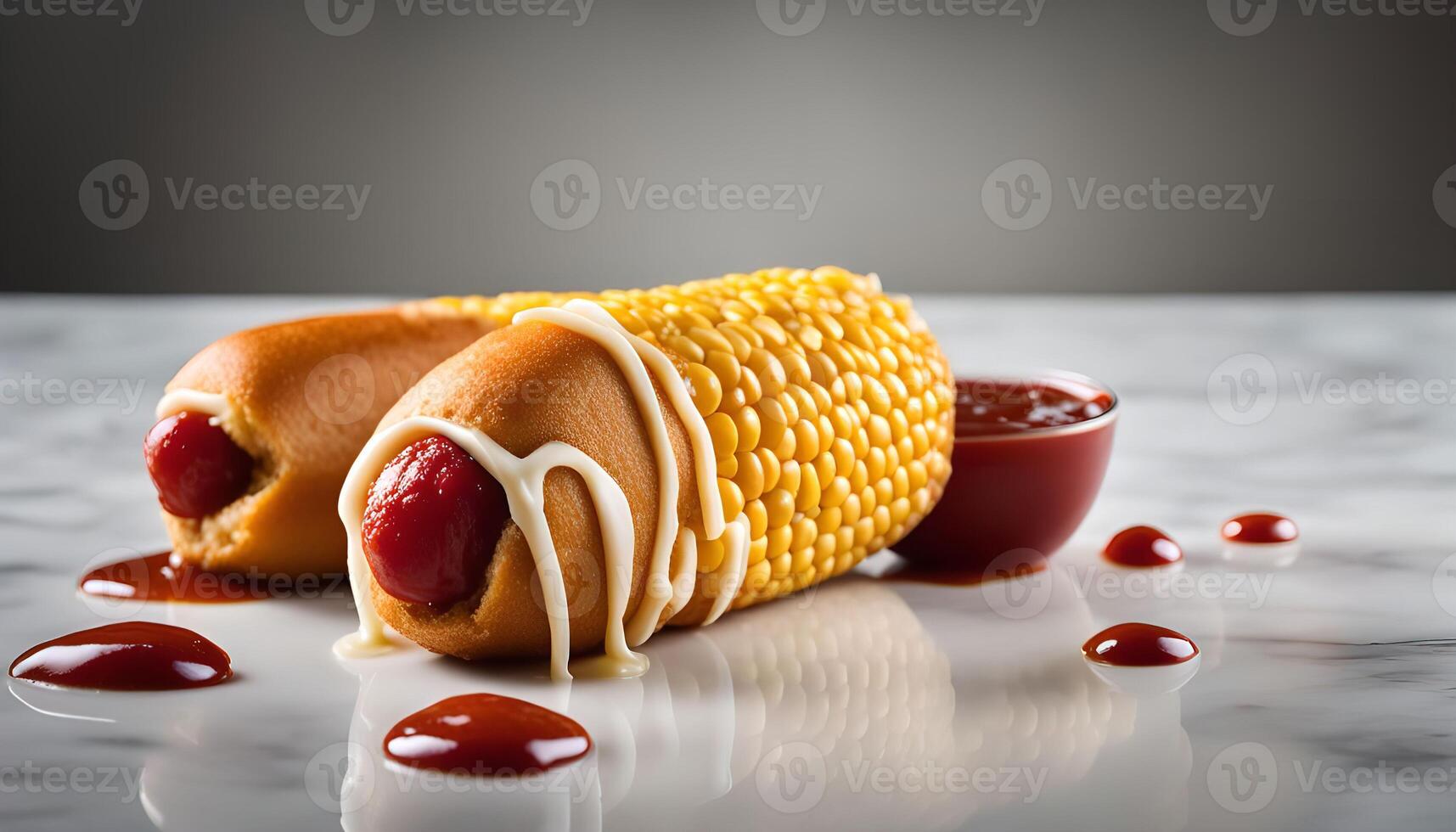 Corn Dog with Ketchup on White Marble photo