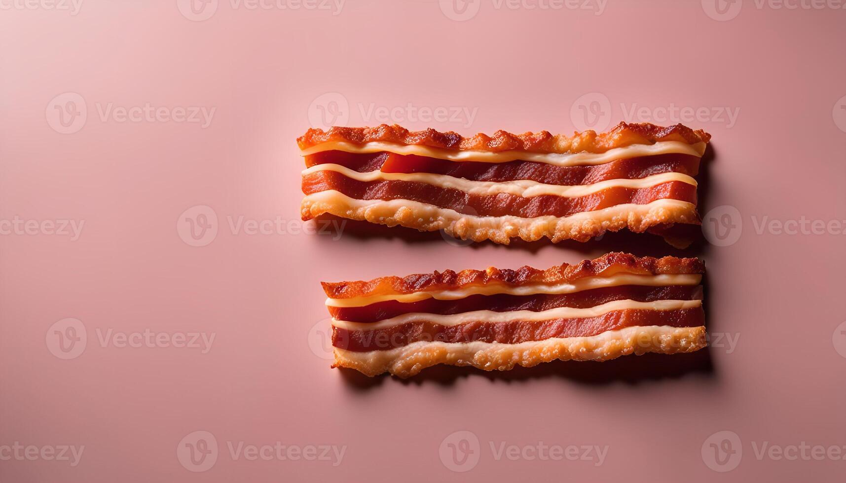 Crispy Bacon Strips on Pink Background photo