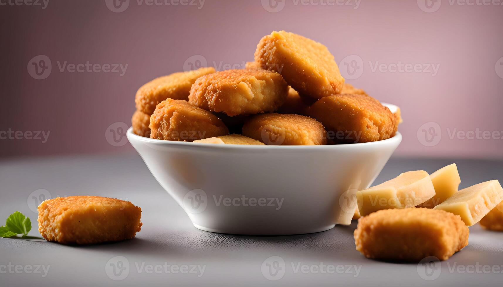 Appetizing Fried Chicken Nuggets in a White Bowl with Cheese photo