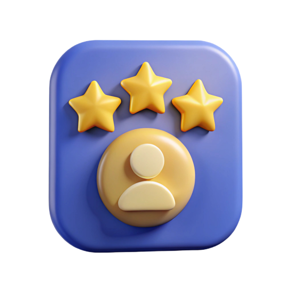 3D Render of User Profile with Three Stars png