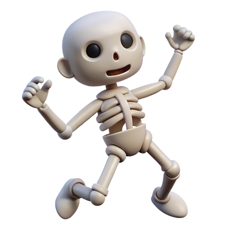 Playful 3D Cartoon Skeleton Jumping with Joy png