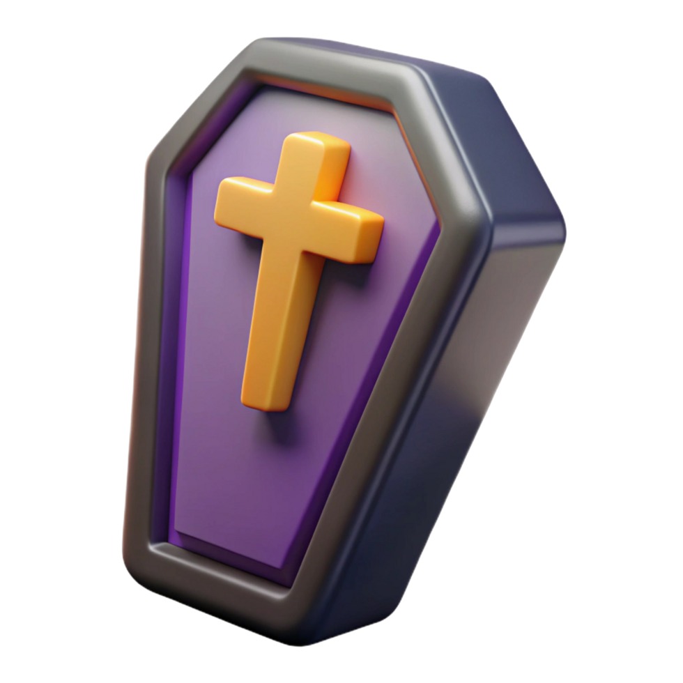3D Render of a Cartoon Coffin with Cross - Halloween Icon png
