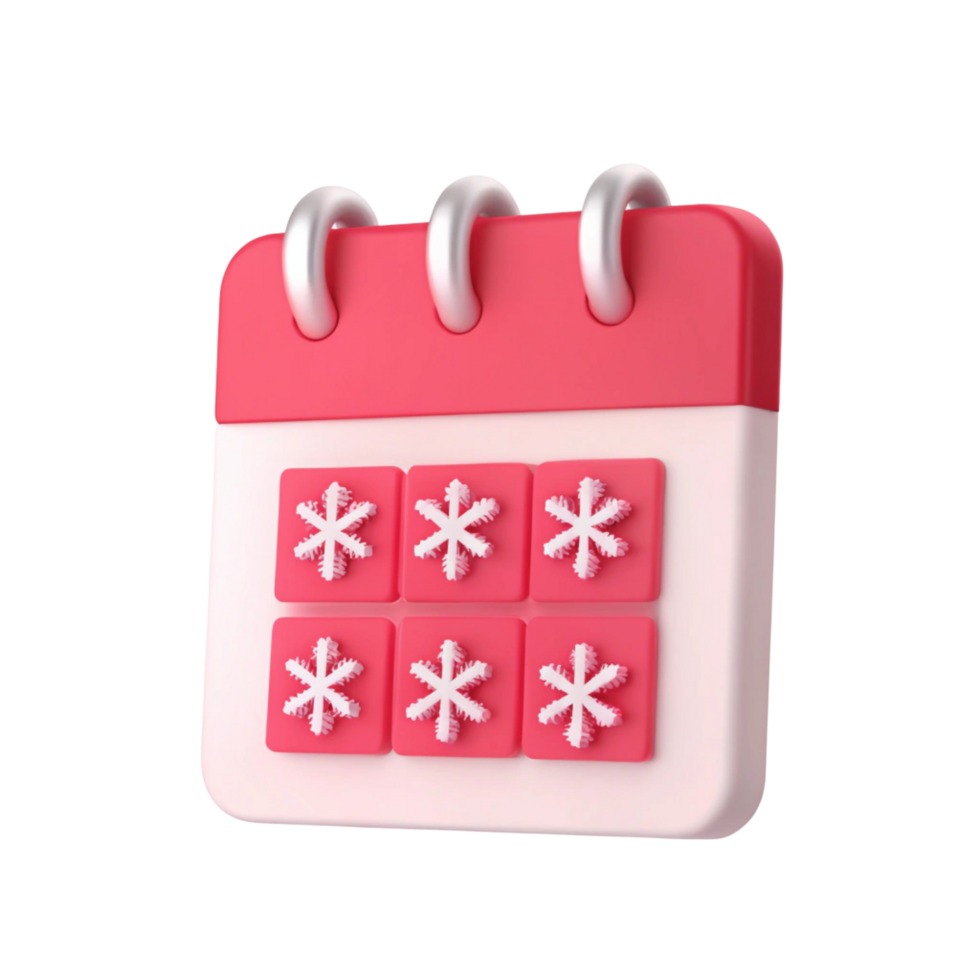 3D Render of a Pink Calendar Icon with Snowflake Symbols Indicating Winter Dates png