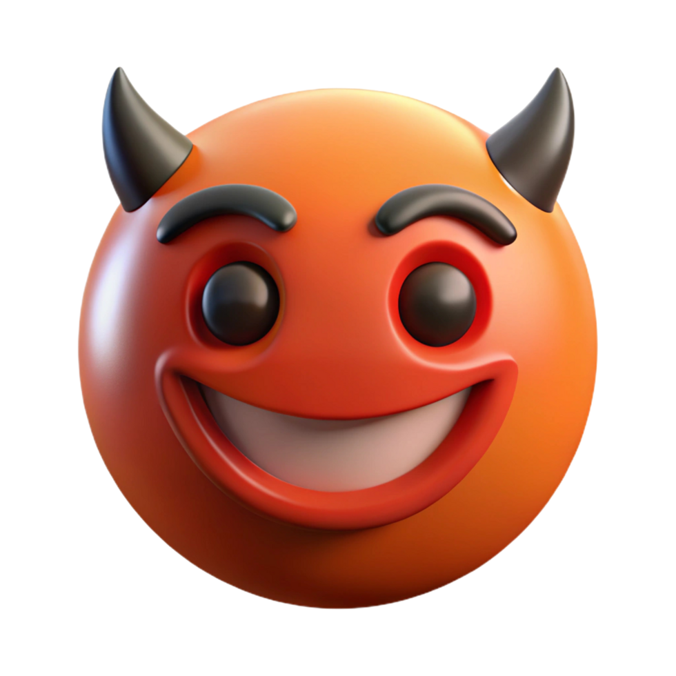 3D Render of Mischievous Devil Emoji, Smiling Impish Face with Horns png