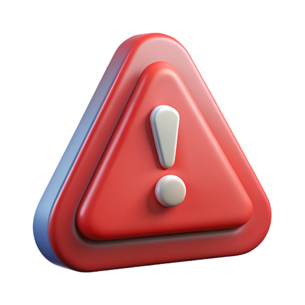 3D Render of a Red Warning Triangle Exclamation png