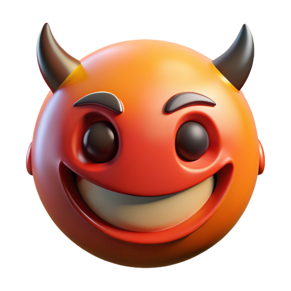 3D Render of Mischievous Devil Emoji with Horns and Grinning Smile png