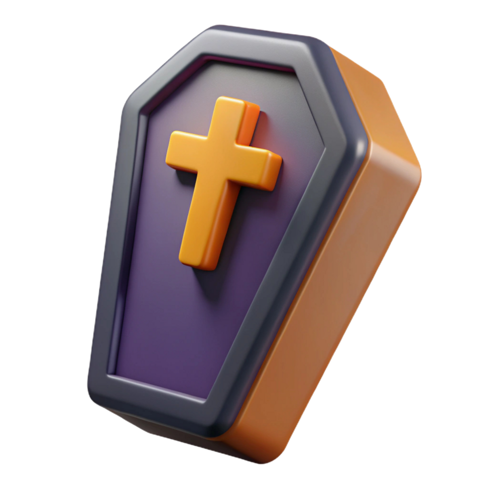 3D Render of a Cartoon Coffin Icon with Cross for Halloween or Religious Design png
