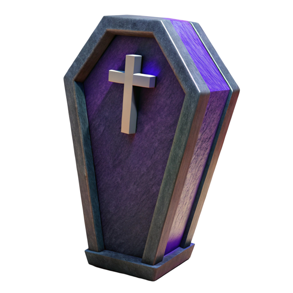 3D Render of a Glowing Purple Coffin with a Silver Cross png