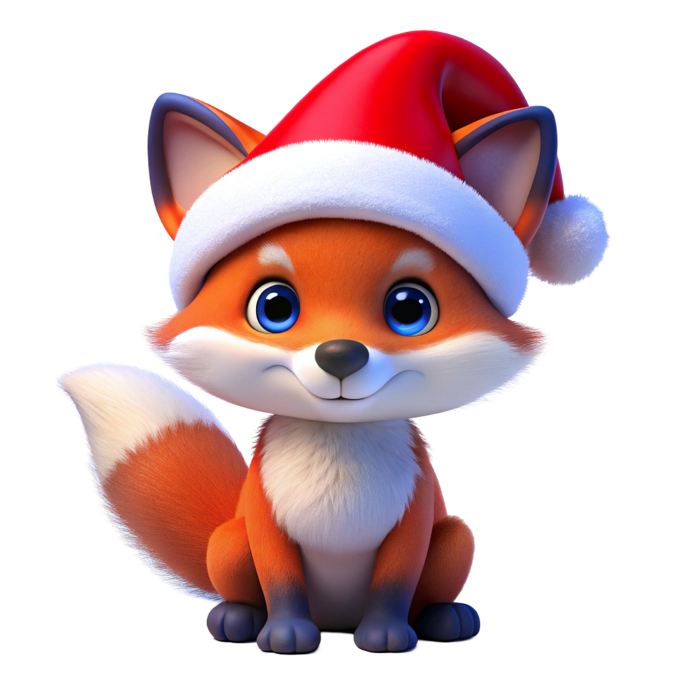 Adorable 3D Render of a Fox Wearing a Santa Hat for Christmas png
