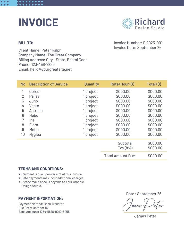 Freelance Graphic Designer Invoice template