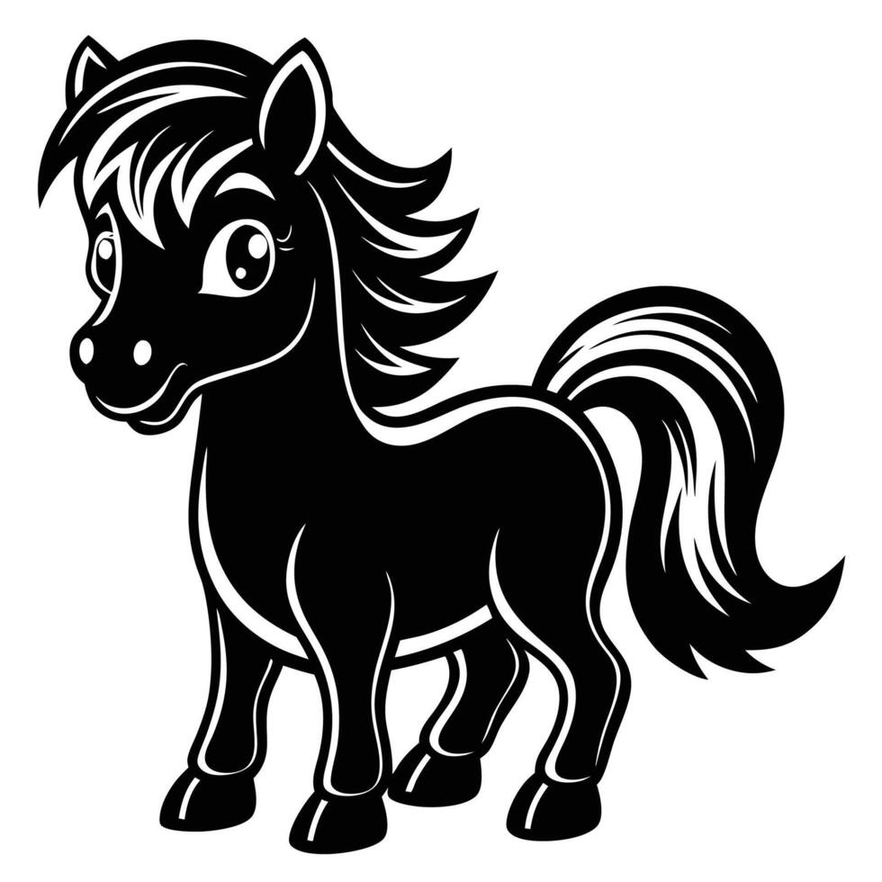 a black and white horse with long hair vector