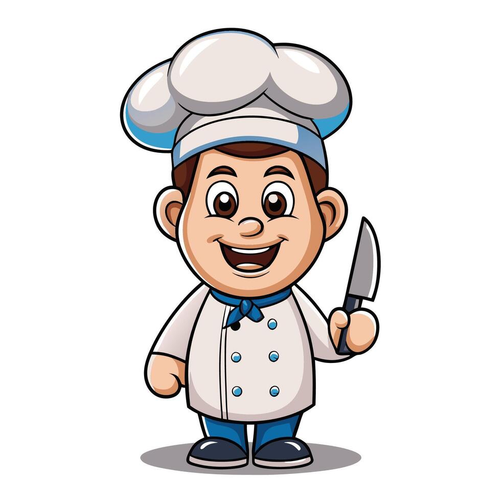 cartoon chef holding knife and smiling vector
