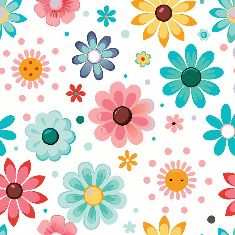 a colorful floral pattern with many different flowers vector