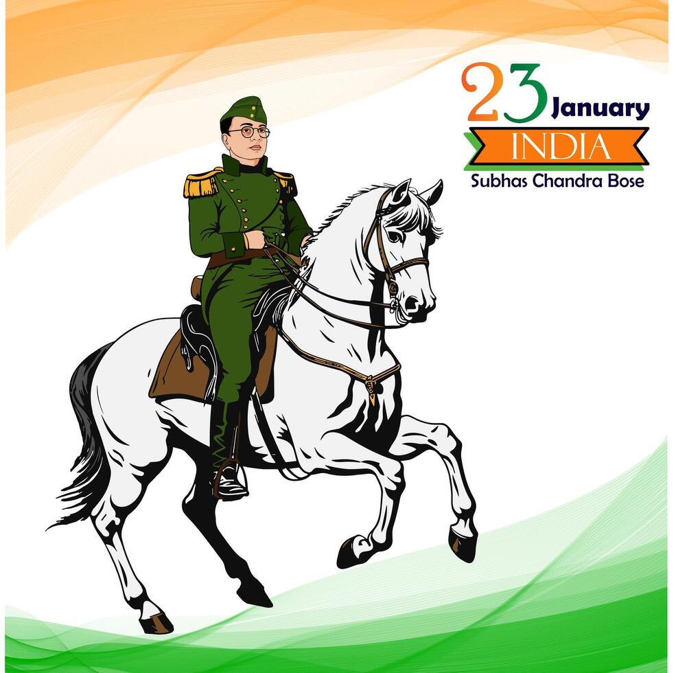 Netaji subhas Chandra Bose is on a horse illustration vector