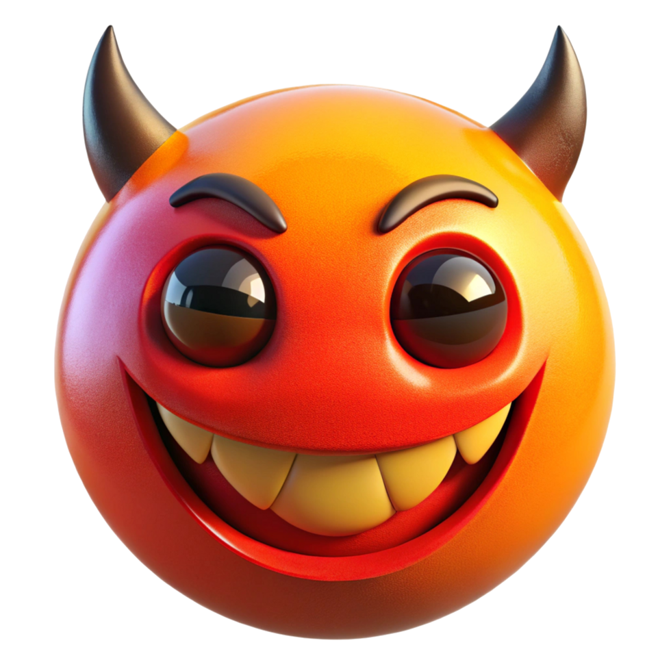 Mischievous 3D Devil Emoji with Horns and Grinning Face png