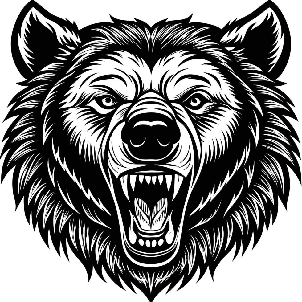 a black and white illustration of a grizzly bear head vector