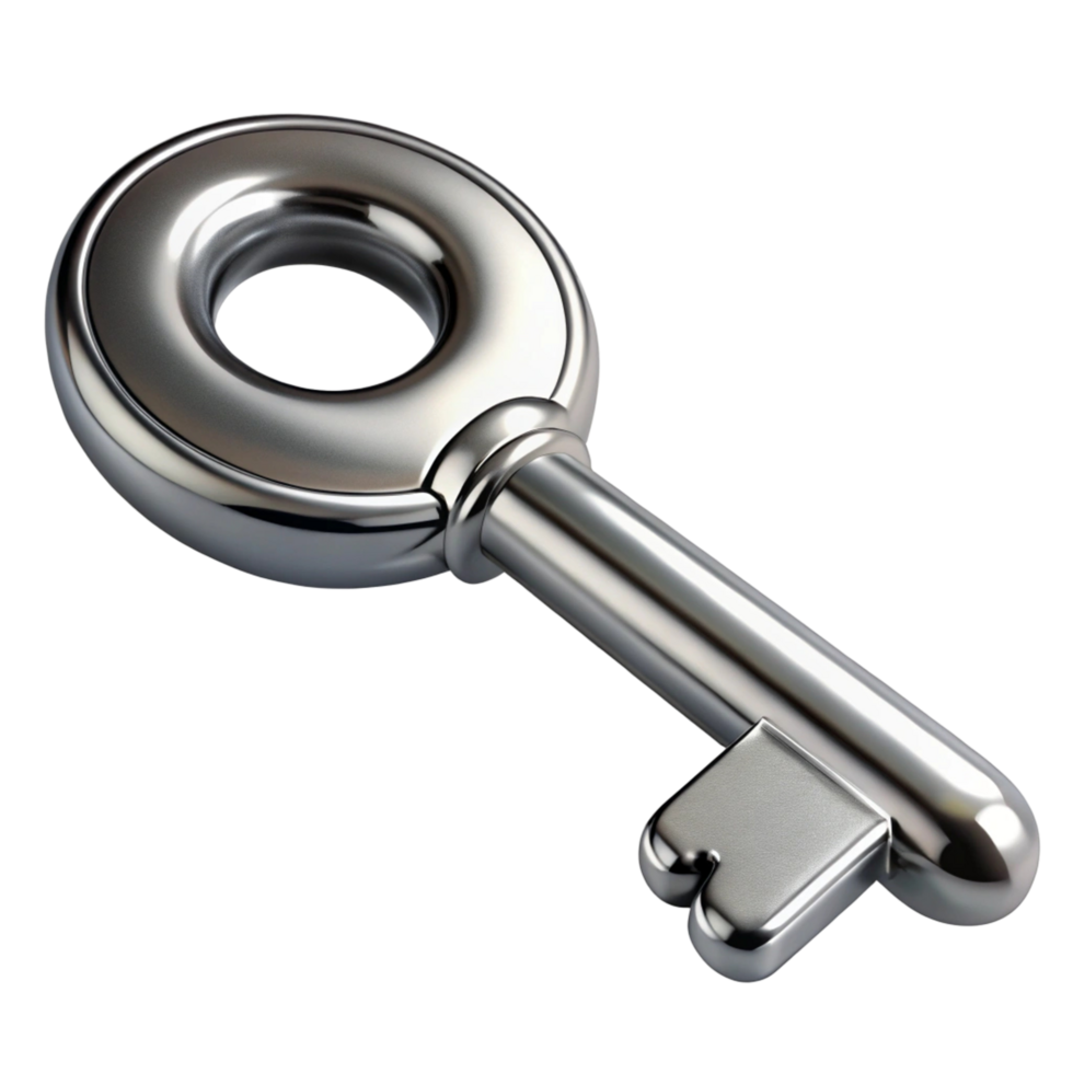Polished Silver Key on transparent Background, Symbol of Access png