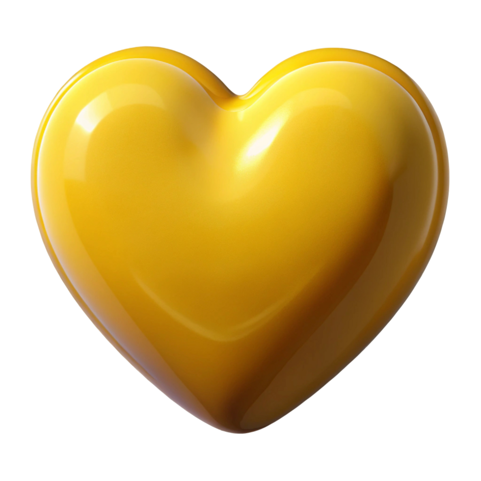 Shiny, bright yellow heart graphic on transparent background png