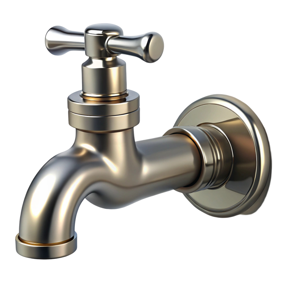 Detailed Close up of a Polished Gold tone Faucet png