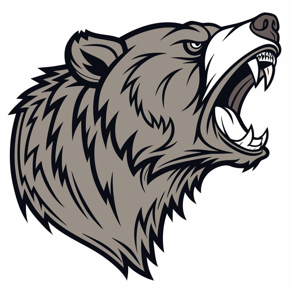 a grizzly bear head with its mouth open vector