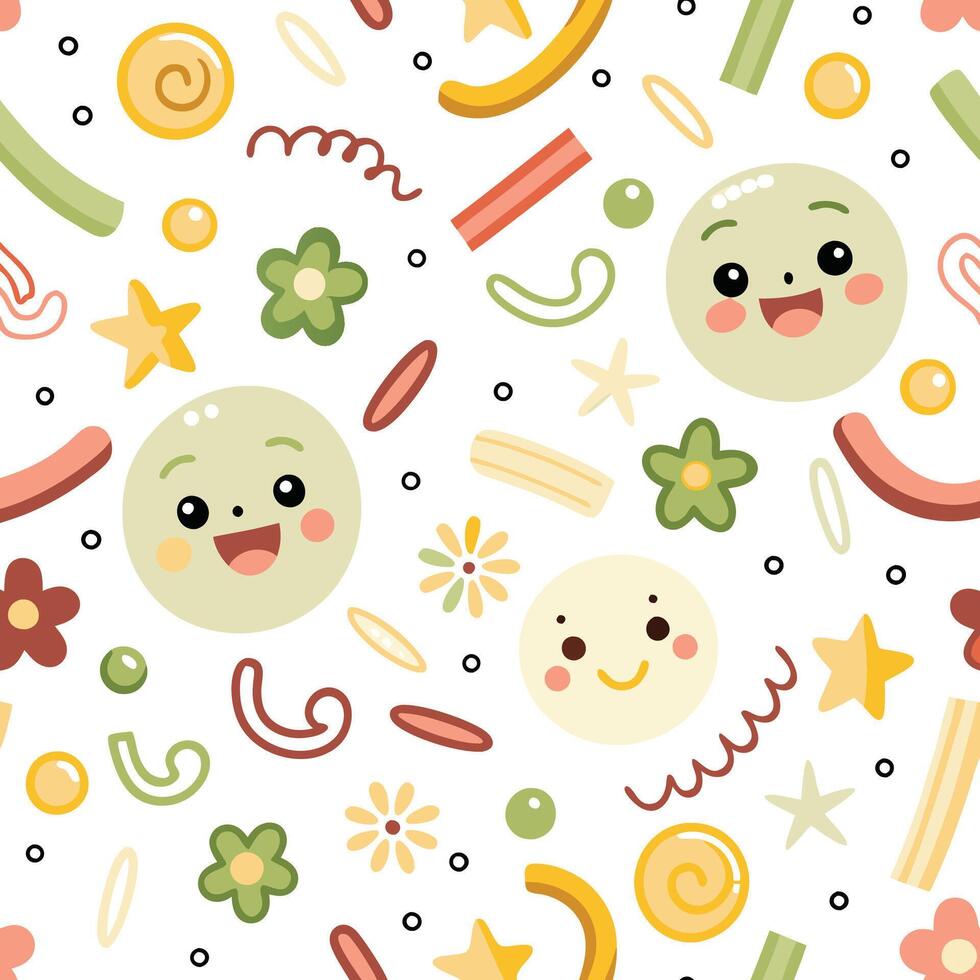seamless pattern with cute faces and vegetables vector