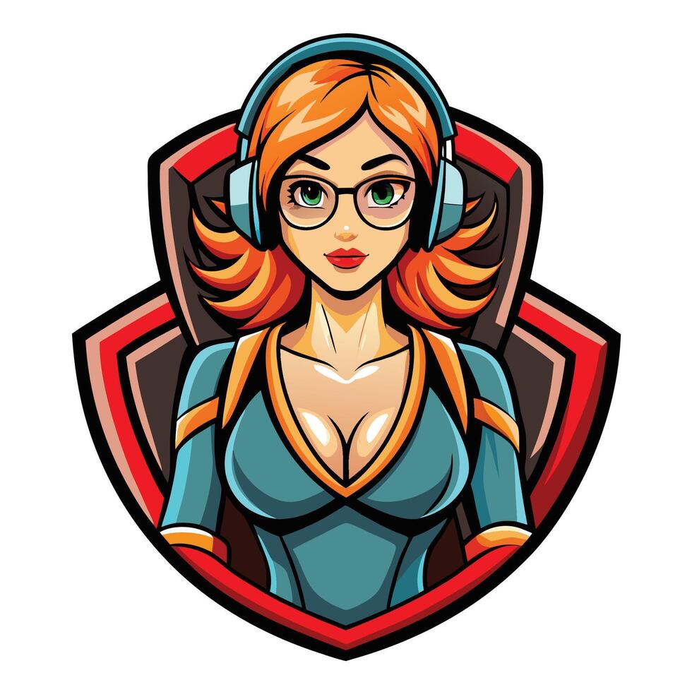 a cartoon woman with headphones and glasses vector