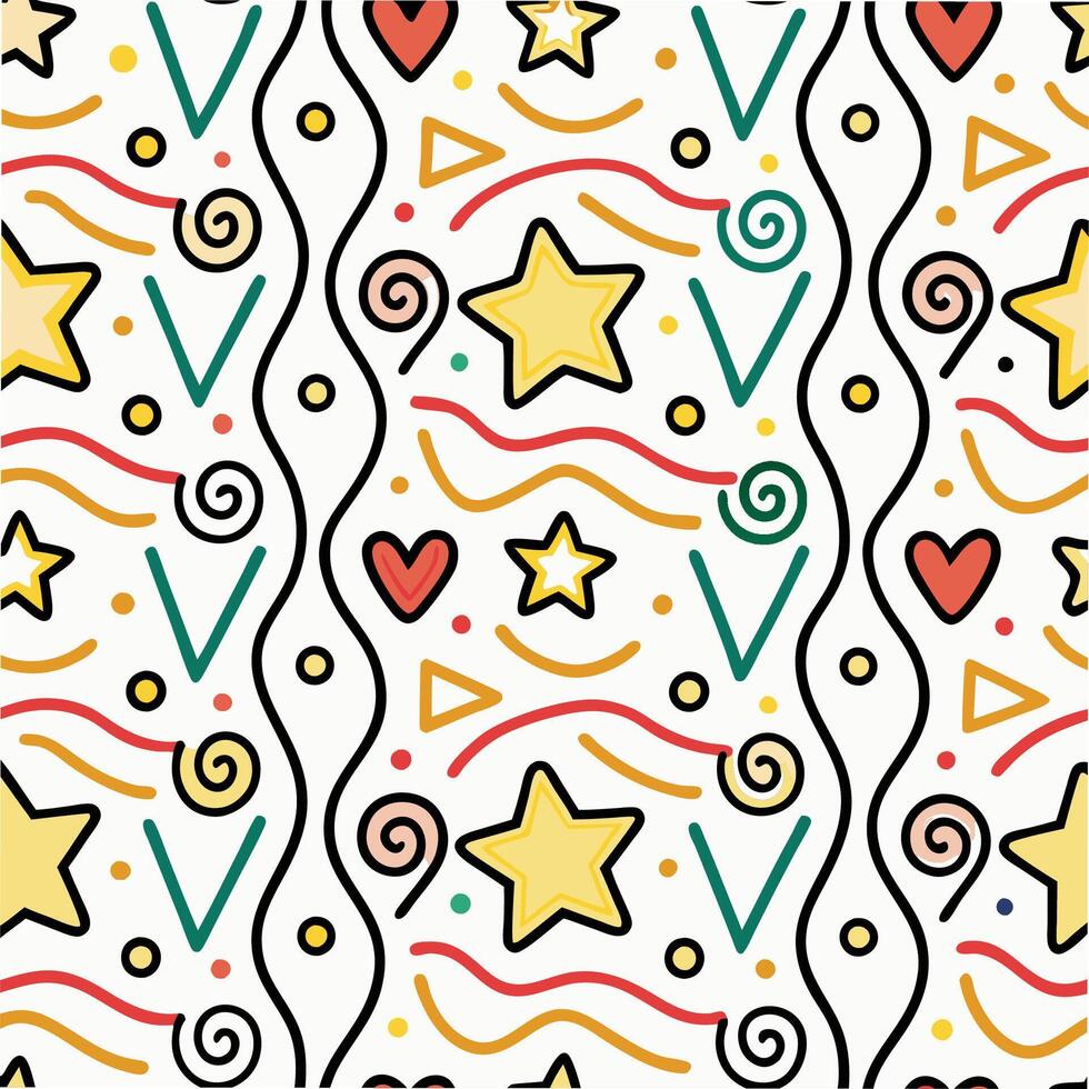 a colorful pattern with stars and hearts vector