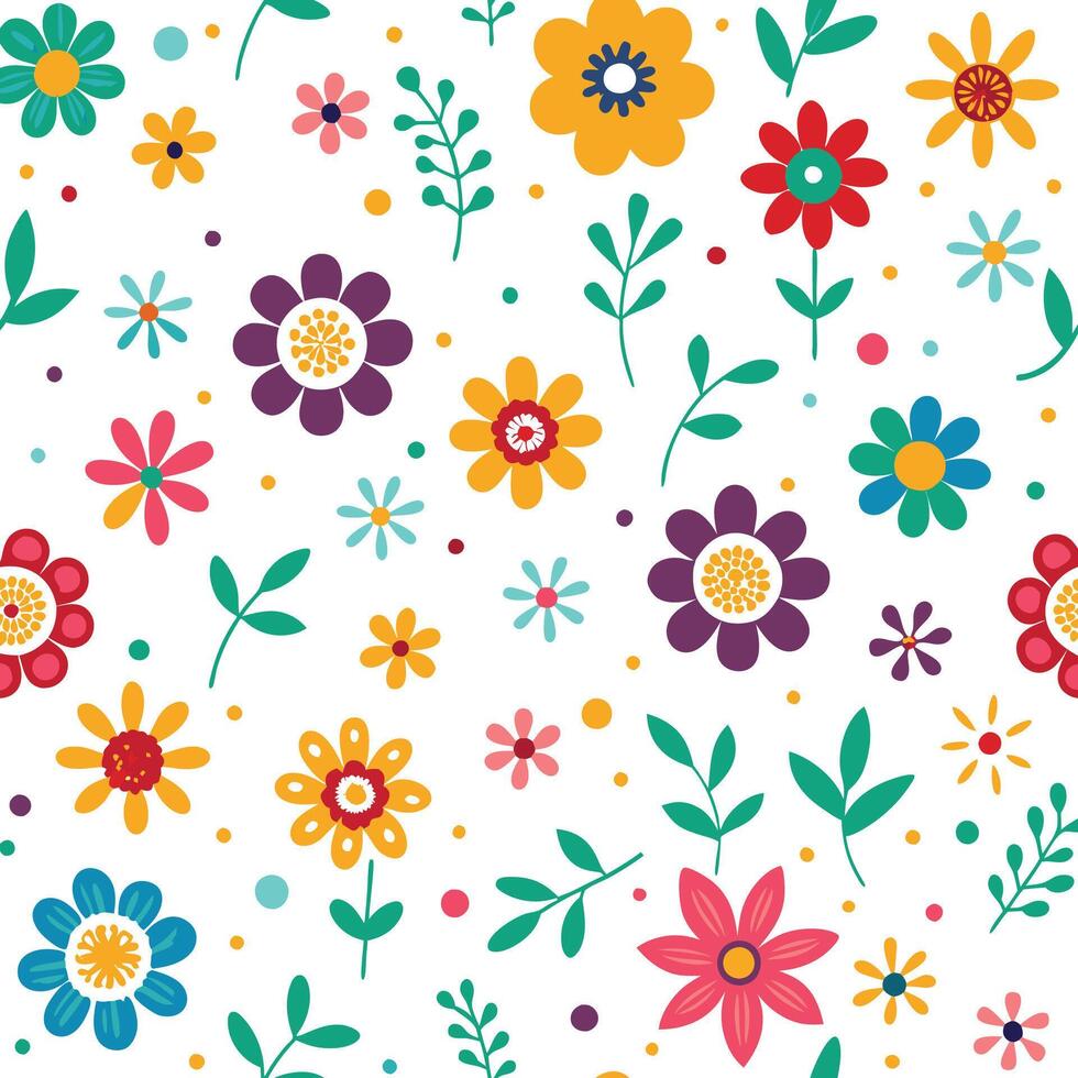 floral seamless pattern with colorful flowers and leaves vector
