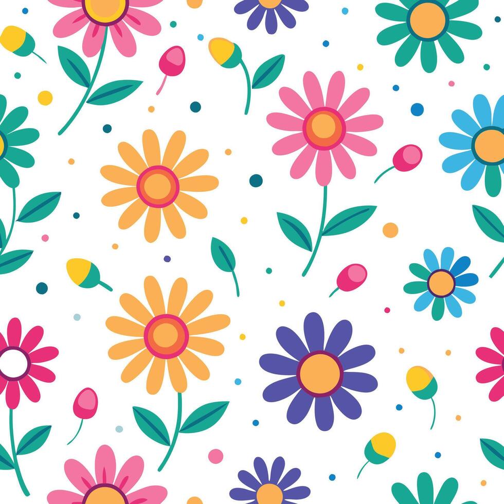 seamless pattern with colorful flowers and leaves vector