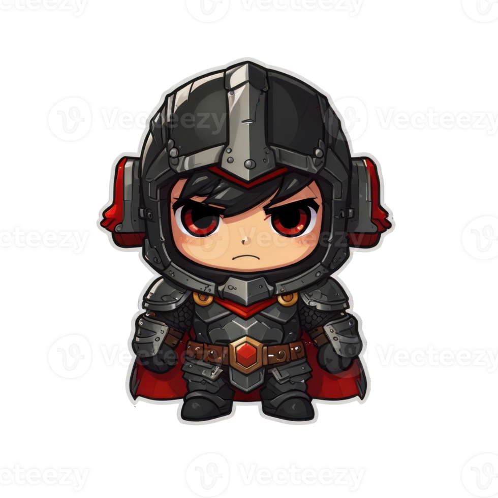 A chibi knight character wearing dark armor and a red cape png