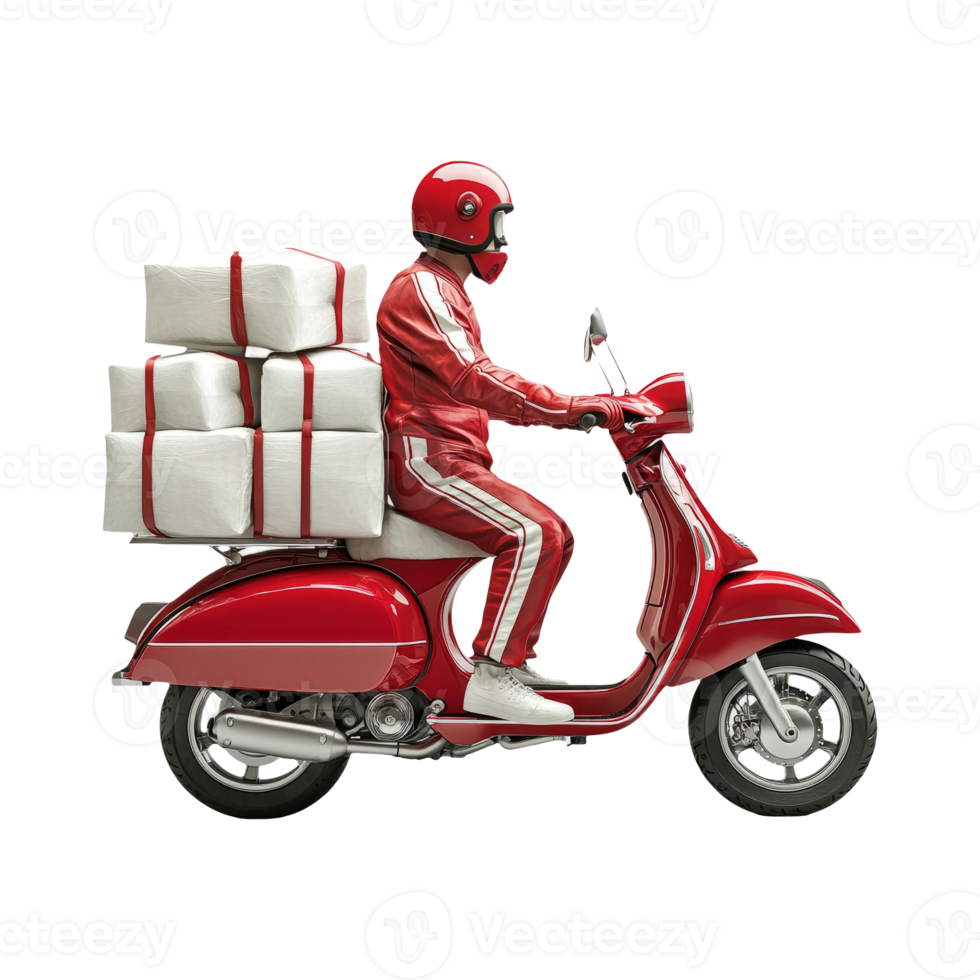 Red Scooter with Parcels on Transparent Background png