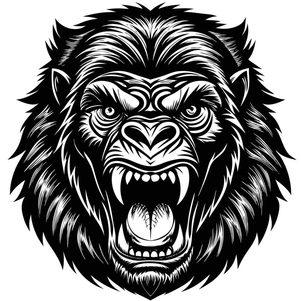 gorilla head with open mouth and fangs vector