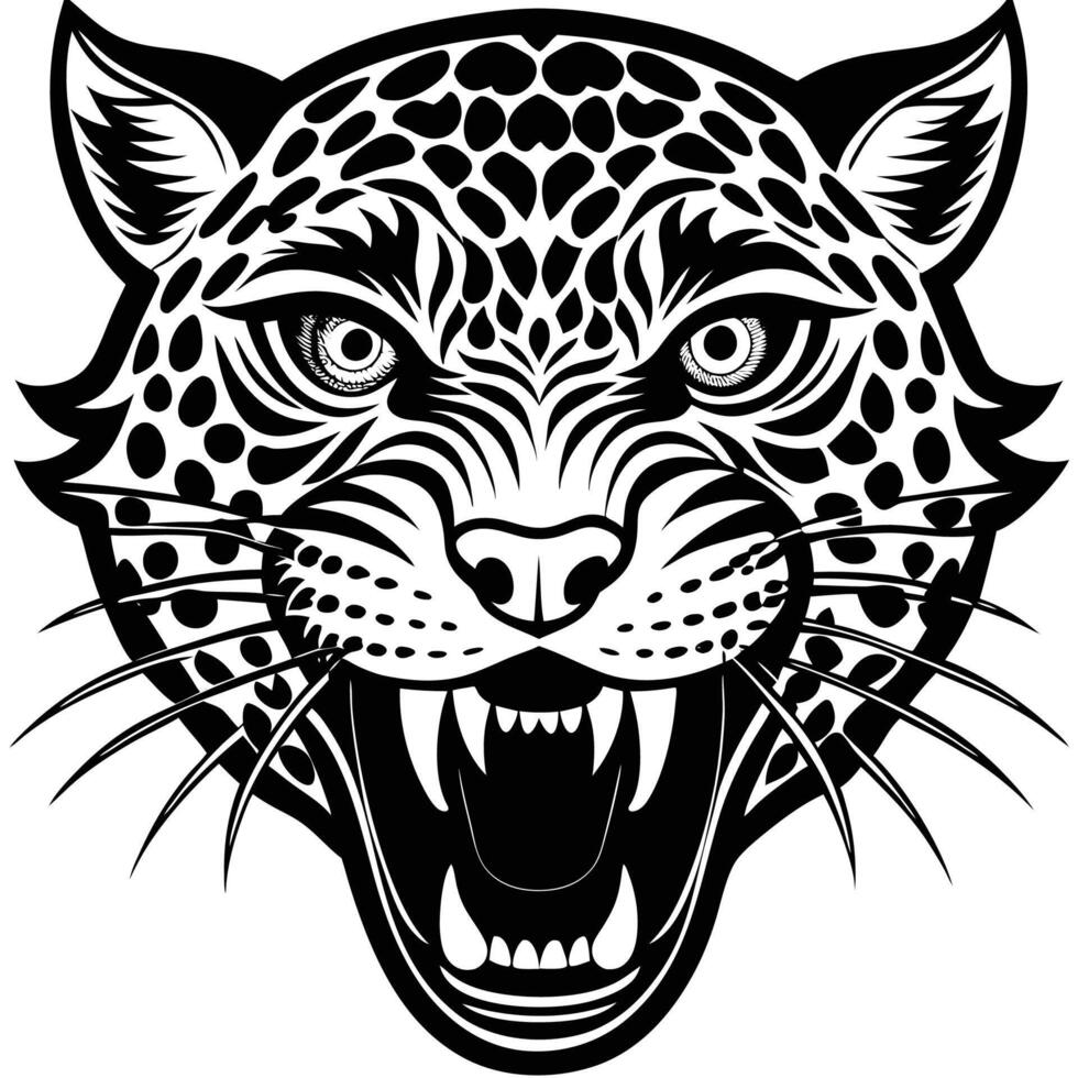 a jaguar head with open mouth and teeth vector
