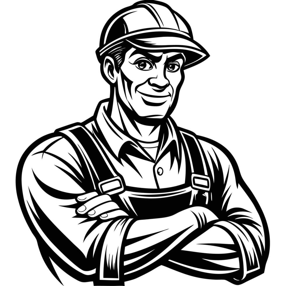 a man in overalls and a hard hat vector