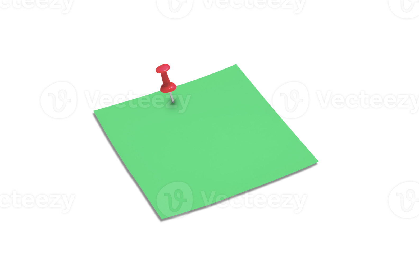 Blank green sticky note with thumbtack. Blank note, red pin png
